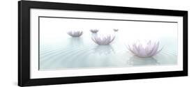 Zen Lotus Flowers in Water with Ripples on Blurred Background-null-Framed Art Print