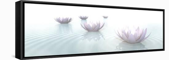 Zen Lotus Flowers in Water with Ripples on Blurred Background-null-Framed Stretched Canvas