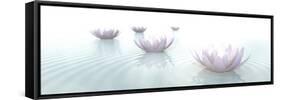 Zen Lotus Flowers in Water with Ripples on Blurred Background-null-Framed Stretched Canvas