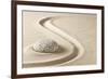 Zen Meditation Stone in Sand. Concept for Purity Harmony and Spirituality. Spa Wellness and Yoga Ba-kikkerdirk-Framed Photographic Print