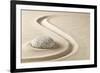 Zen Meditation Stone in Sand. Concept for Purity Harmony and Spirituality. Spa Wellness and Yoga Ba-kikkerdirk-Framed Photographic Print