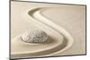 Zen Meditation Stone in Sand. Concept for Purity Harmony and Spirituality. Spa Wellness and Yoga Ba-kikkerdirk-Mounted Photographic Print