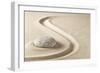 Zen Meditation Stone in Sand. Concept for Purity Harmony and Spirituality. Spa Wellness and Yoga Ba-kikkerdirk-Framed Photographic Print