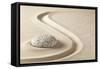 Zen Meditation Stone in Sand. Concept for Purity Harmony and Spirituality. Spa Wellness and Yoga Ba-kikkerdirk-Framed Stretched Canvas