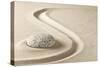 Zen Meditation Stone in Sand. Concept for Purity Harmony and Spirituality. Spa Wellness and Yoga Ba-kikkerdirk-Stretched Canvas