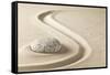 Zen Meditation Stone in Sand. Concept for Purity Harmony and Spirituality. Spa Wellness and Yoga Ba-kikkerdirk-Framed Stretched Canvas