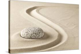 Zen Meditation Stone in Sand. Concept for Purity Harmony and Spirituality. Spa Wellness and Yoga Ba-kikkerdirk-Stretched Canvas