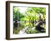 Zen Pond in Forest. Photography of Stone Towers, Peace and Calm Concept-Banana Republic images-Framed Photographic Print