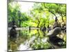 Zen Pond in Forest. Photography of Stone Towers, Peace and Calm Concept-Banana Republic images-Mounted Photographic Print