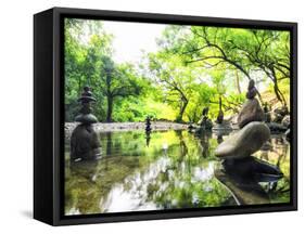 Zen Pond in Forest. Photography of Stone Towers, Peace and Calm Concept-Banana Republic images-Framed Stretched Canvas