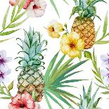 Watercolor, Tropical, Pineapple, Exotic, Pattern-Zenina-Framed Stretched Canvas