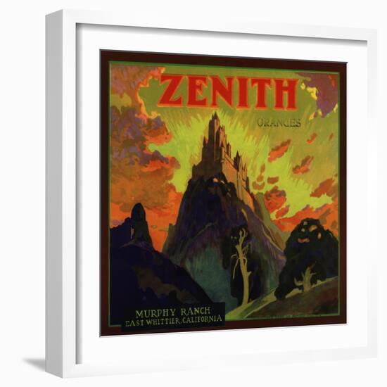 Zenith Brand - East Whittier, California - Citrus Crate Label-Lantern Press-Framed Art Print