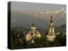 Zenkov Cathedral and Tien Shan Mountains, Almaty, Kazakhstan, Central Asia-Upperhall-Stretched Canvas