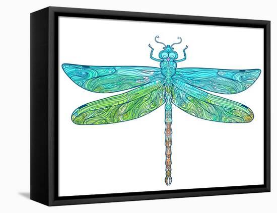 Zentangle Stylized Dragonfly. Ethnic Patterned Vector Illustration. African, Indian, Totem, Tribal,-Gorbash Varvara-Framed Stretched Canvas