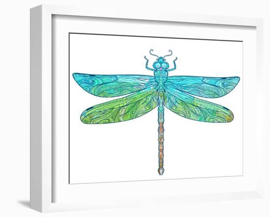 Zentangle Stylized Dragonfly. Ethnic Patterned Vector Illustration. African, Indian, Totem, Tribal,-Gorbash Varvara-Framed Art Print