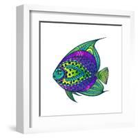 Zentangle Stylized Fish with Abstract Colorful Background. Hand Drawn Patterned Animal Illustration-Avokishvok-Framed Art Print