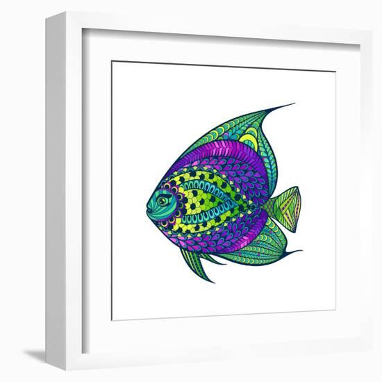 Zentangle Stylized Fish with Abstract Colorful Background. Hand Drawn Patterned Animal Illustration-Avokishvok-Framed Art Print