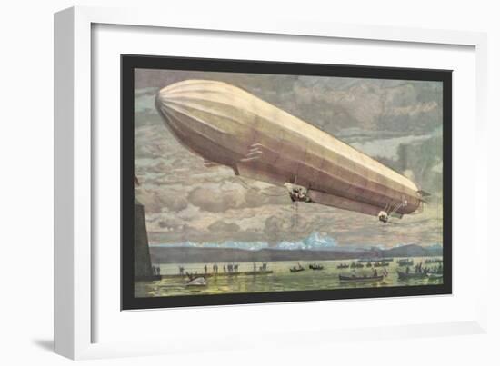 Zeppelin above Lake Constance-null-Framed Premium Giclee Print