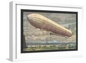 Zeppelin above Lake Constance-null-Framed Premium Giclee Print