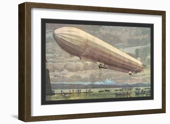 Zeppelin above Lake Constance-null-Framed Art Print