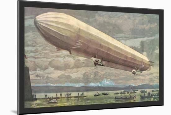 Zeppelin above Lake Constance-null-Mounted Premium Giclee Print