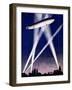 Zeppelin Airship Caught in Searchlights During a Bombing Raid over England, 1916-null-Framed Giclee Print