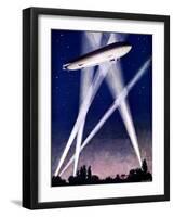 Zeppelin Airship Caught in Searchlights During a Bombing Raid over England, 1916-null-Framed Giclee Print