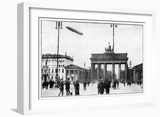 Zeppelin Airship Passing over Brandenburg Gate, Berlin, First World War, 1914-null-Framed Giclee Print