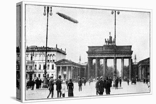 Zeppelin Airship Passing over Brandenburg Gate, Berlin, First World War, 1914-null-Stretched Canvas