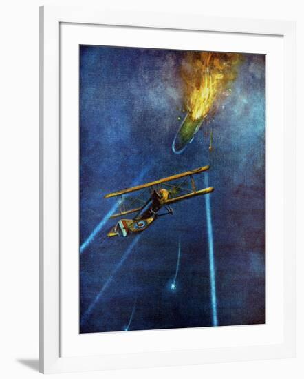 Zeppelin Airship Shot Down at Cuffley, Near Enfield, During Bombing Raid on London, 1916-null-Framed Giclee Print