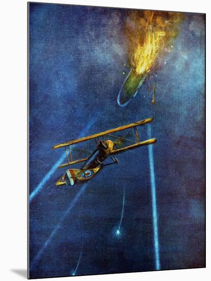 Zeppelin Airship Shot Down at Cuffley, Near Enfield, During Bombing Raid on London, 1916-null-Mounted Giclee Print