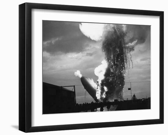 Zeppelin Hindenburg Burning in Lakehurst-null-Framed Premium Photographic Print