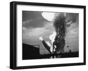 Zeppelin Hindenburg Burning in Lakehurst-null-Framed Premium Photographic Print