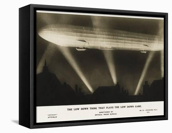 Zeppelin Illuminated by Searchlights-null-Framed Stretched Canvas