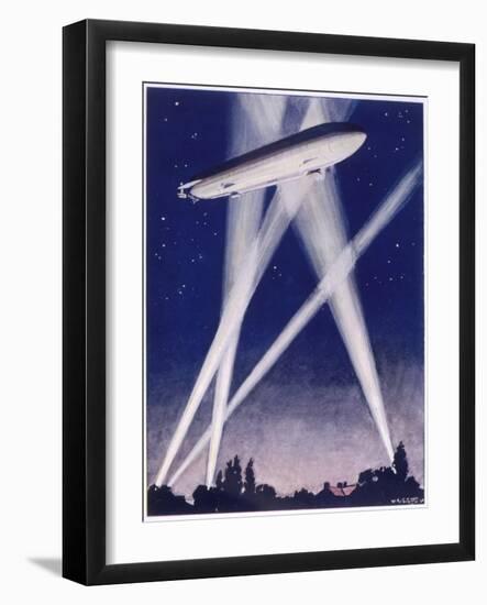 Zeppelin Raider is Caught in the Searchlights Over the Countryside-W.r. Stott-Framed Photographic Print