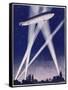 Zeppelin Raider is Caught in the Searchlights Over the Countryside-W.r. Stott-Framed Stretched Canvas