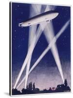 Zeppelin Raider is Caught in the Searchlights Over the Countryside-W.r. Stott-Stretched Canvas