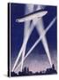 Zeppelin Raider is Caught in the Searchlights Over the Countryside-W.r. Stott-Stretched Canvas