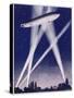 Zeppelin Raider is Caught in the Searchlights Over the Countryside-W.r. Stott-Stretched Canvas