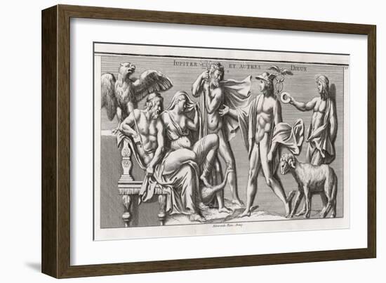 Zeus and Hera Sit with His Eagle Visited by Poseidon-null-Framed Art Print
