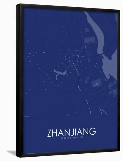 Zhanjiang, China Blue Map-null-Framed Poster