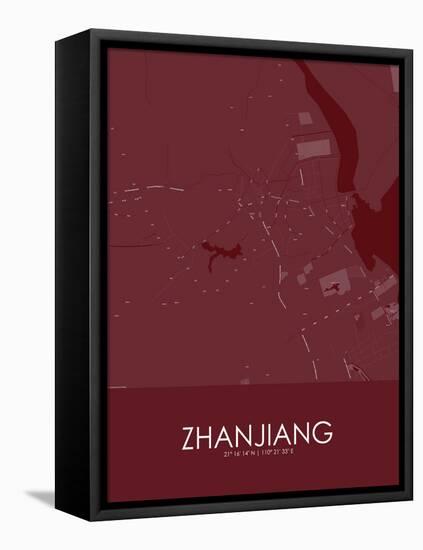 Zhanjiang, China Red Map-null-Framed Stretched Canvas
