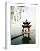 Zhejiang Province, Hangzhou, A Pavillion Early in the Morning on West Lake, China-Christian Kober-Framed Photographic Print