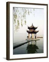 Zhejiang Province, Hangzhou, A Pavillion Early in the Morning on West Lake, China-Christian Kober-Framed Photographic Print