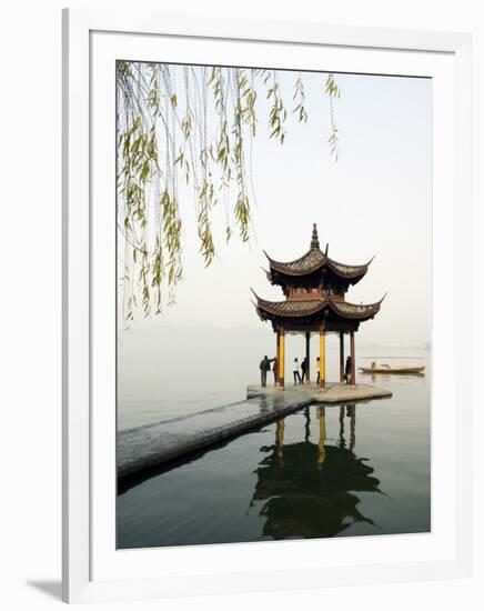 Zhejiang Province, Hangzhou, A Pavillion Early in the Morning on West Lake, China-Christian Kober-Framed Photographic Print