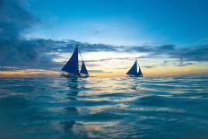 Sailing Boat at Sunset, Sea-Zhencong Chen-Mounted Premium Photographic Print