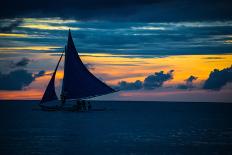 Sailing Boat at Sunset, Sea-Zhencong Chen-Stretched Canvas