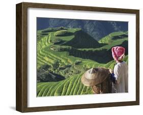 Zhuang Girl with Rice Terraces, China-Keren Su-Framed Premium Photographic Print