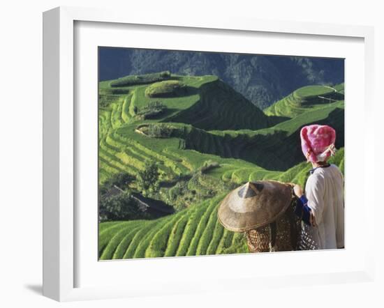 Zhuang Girl with Rice Terraces, China-Keren Su-Framed Premium Photographic Print