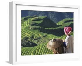 Zhuang Girl with Rice Terraces, China-Keren Su-Framed Premium Photographic Print